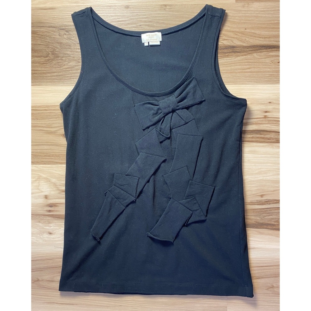 Kate Spade New York Black Bow Applique Sleeveless Tank Top Small Cotton Blend